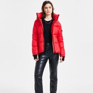 S13 Women's Red Water Resistant Puffer Bomber Hood Winter Jacket XL NWT